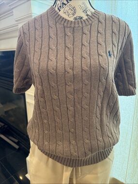 Ralph Lauren Brown Cable Knit Short Sleeve Sweater Tee